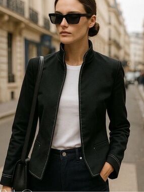 Black Structured Open Front Blazer. Nina Mclemore Power Blazer